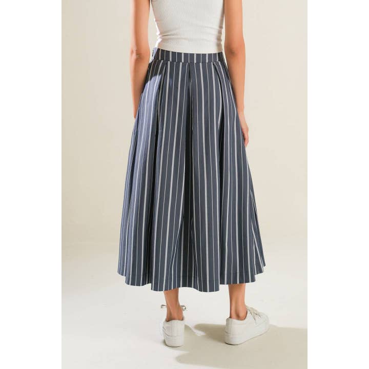 BNS - Wholesale Skirt - Women's - Striped Woven Skirt with Side Zipper and Pockets