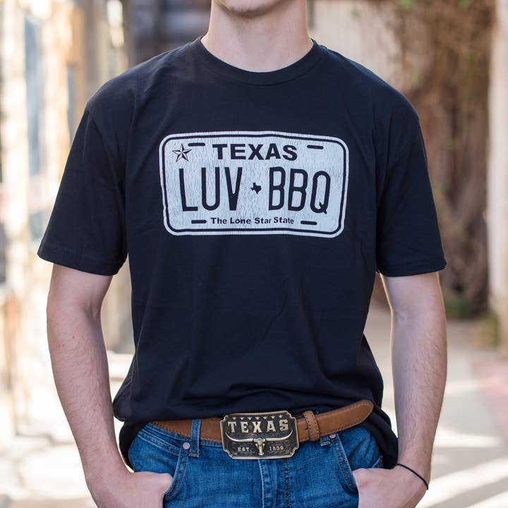 Black Texas LUV BBQ T-Shirt for wholesale on Faire2