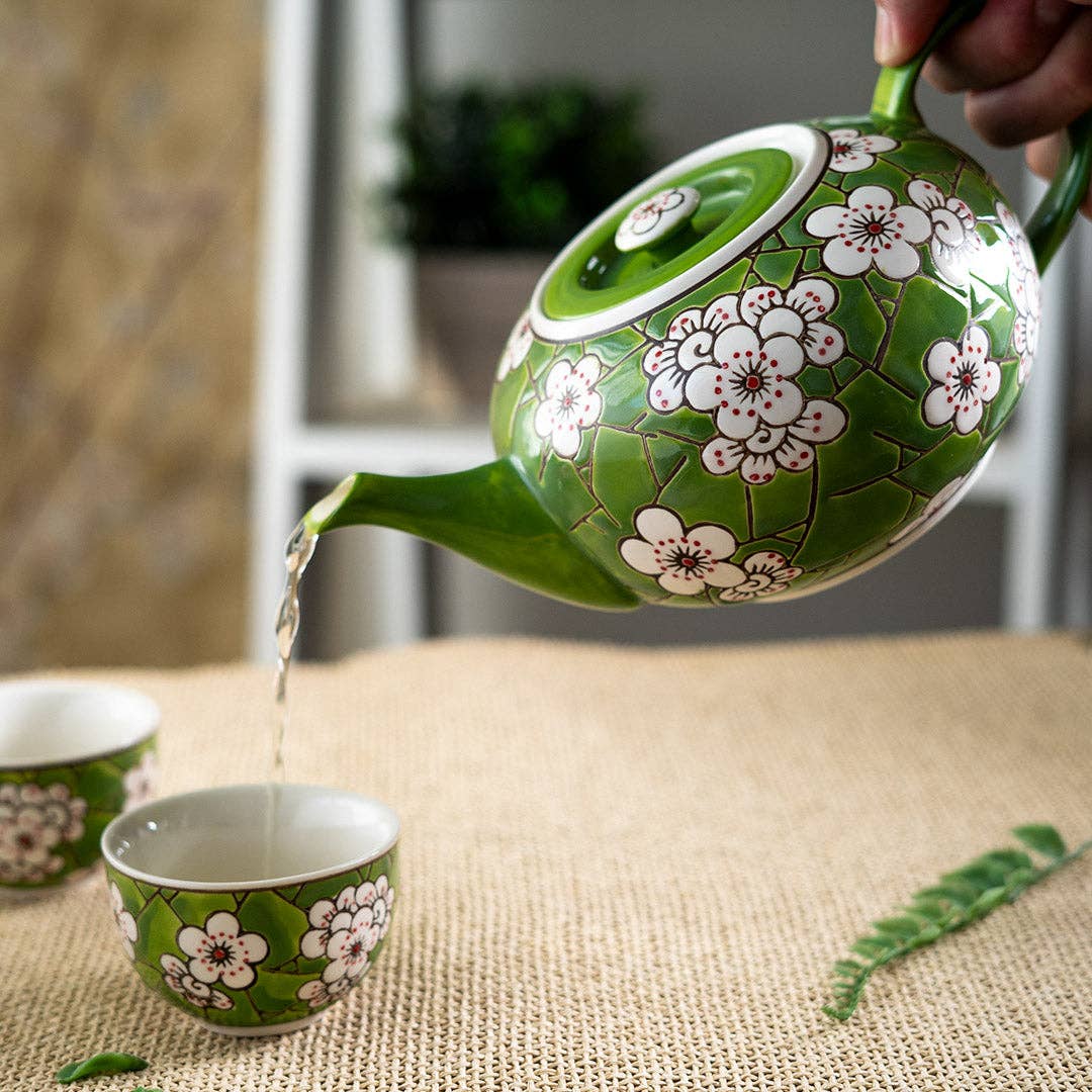Urban Tokyo - Wholesale Tea Set - Ume Plum Blossoms Green Tea Set 26oz Tea Pot with 2 Cups (1/8)0