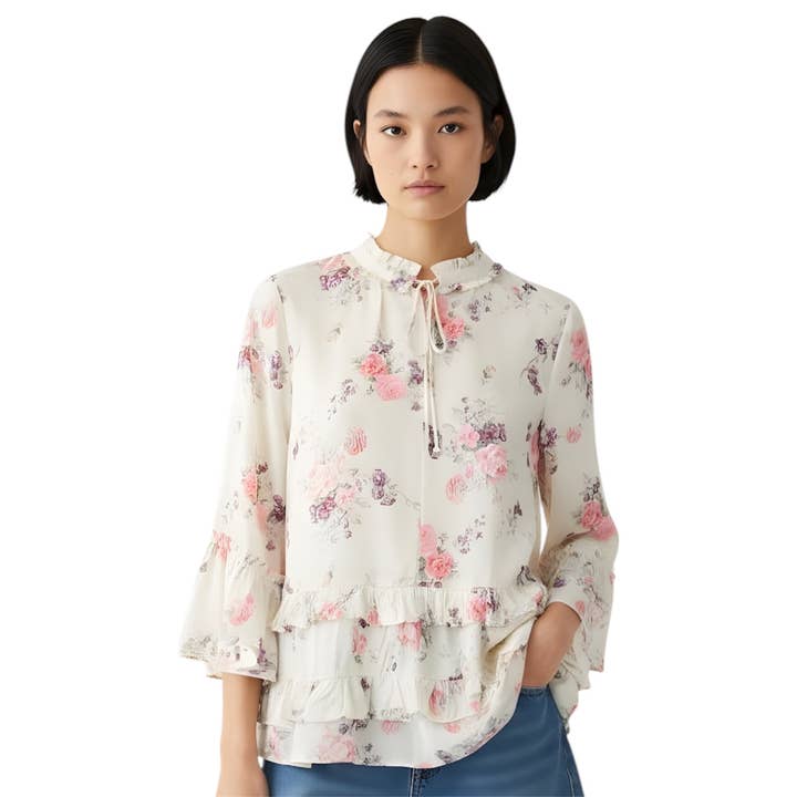 Presley Floral Ruffled Blouse for wholesale by Howdy Darlin'