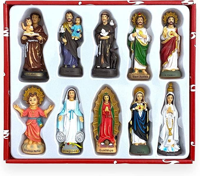 SAN JUDITAS RELIGIOUS ARTICLES - Vente Figurine décorative - BOÎTE CADEAU DE MINI-SAINTS ASSORTIS DE 3" - 10 PIÈCES3