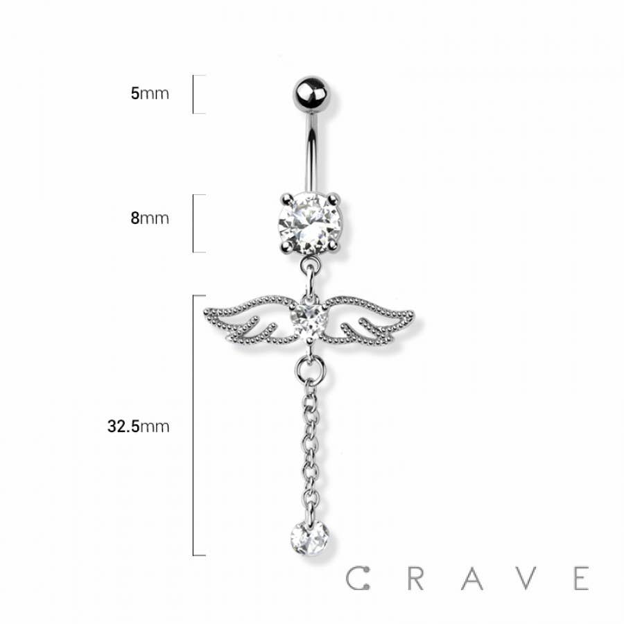 CRAVE - Wholesale Dangle Earrings - ANGEL WINGS CHAIN DANGLE 316L SS NAVEL BELLY RING3