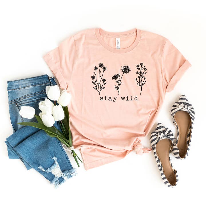 Stay Wild Flowers | Short Sleeve Graphic Tee for wholesale by Olive And Ivory Wholesale