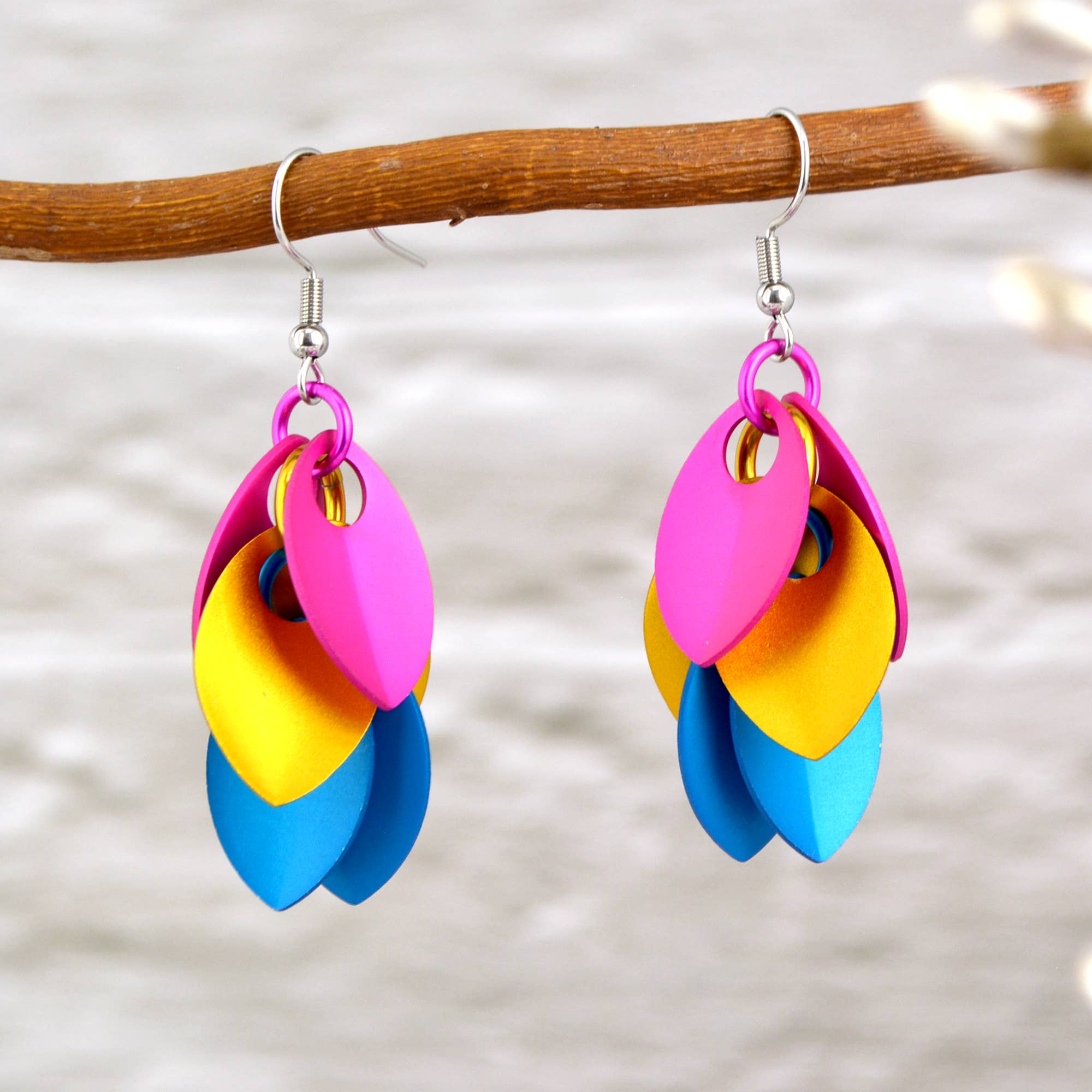 Rebeca Mojica Jewelry - Wholesale Dangle Earrings - Pansexual Pride - Cascading Leaves Short Earrings0
