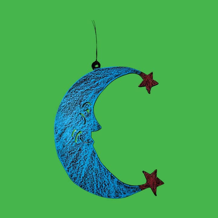 Moon Ornament Celestial zodiac recycled metal gifts USA eco for wholesale by Whimsies