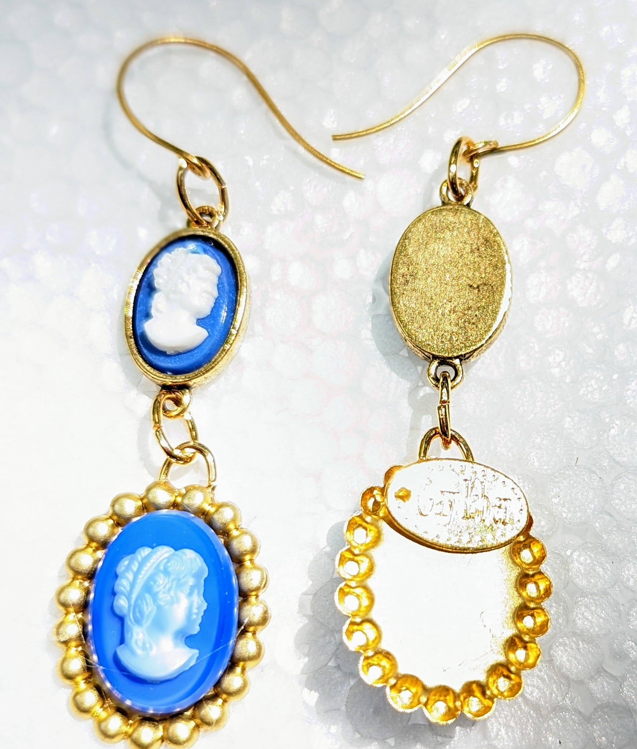 Gay Isber Designs - Wholesale Dangle Earrings - Blue Small Cameos Inset Earrings from Sisters Collection6
