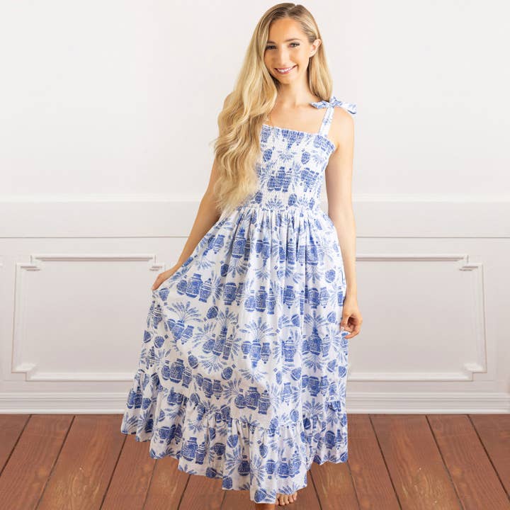 Ginger Fans Gesmoktes Kleid mit Krawattenoberteil für den Großhandel von 8 Oak Lane