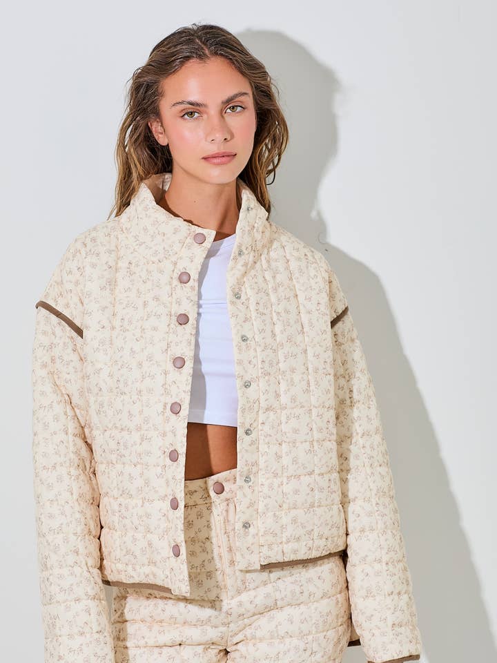 Baevely by Wellmade USA - Wholesale Puffer Jacket - Women's - FLORAL PRINTED JACKET