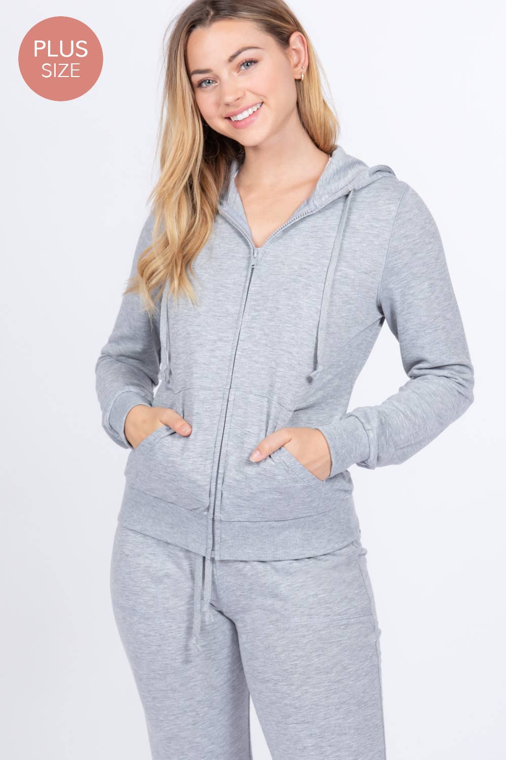 Active Basic | Active USA - Wholesale Lounge Set - Women's - [PLUS SIZE] Long Slv Hoodie Jacket & Pants Sweatsuit Set  23