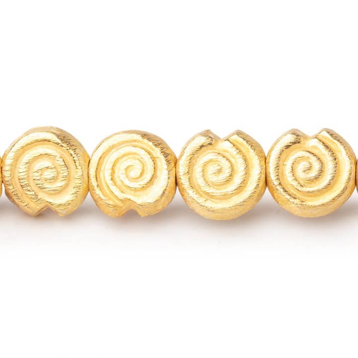10mm 22kt Gold plated Copper Spiral Beads 8 inch 21 pieces for wholesale by Beads of Cambay