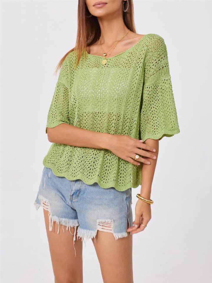 2026 Sommer Damen Lockeres Strick Hohles Rundhalsoberteil für den Großhandel von Lovesoft