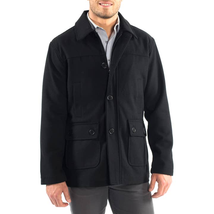 Wyat Mens Wool Blend Classic Barn Coat Cargo Pocket Military for wholesale by Alpine Swiss