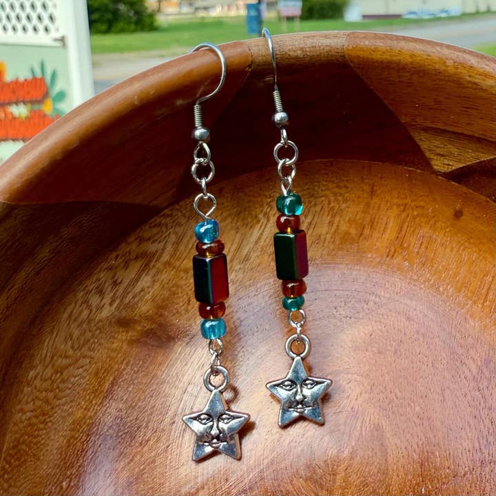 Whimsigoth Celestial Star Face Earrings for wholesale by Corkscrew Curiosities