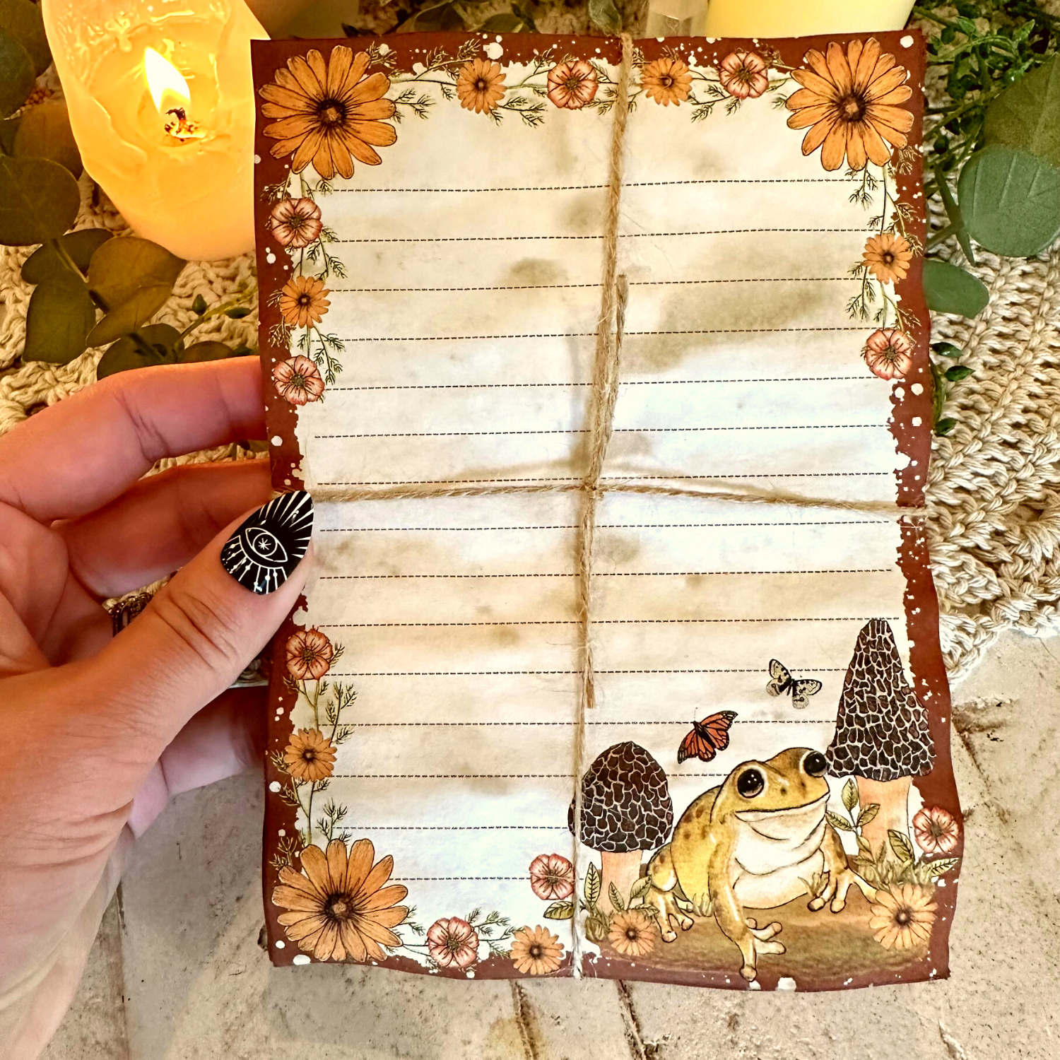 NOMAD Moon Magic - Wholesale Stationery/Notecard Set - Handmade Cottagecore Mushroom Frog Coffee-Dyed Note Papers6