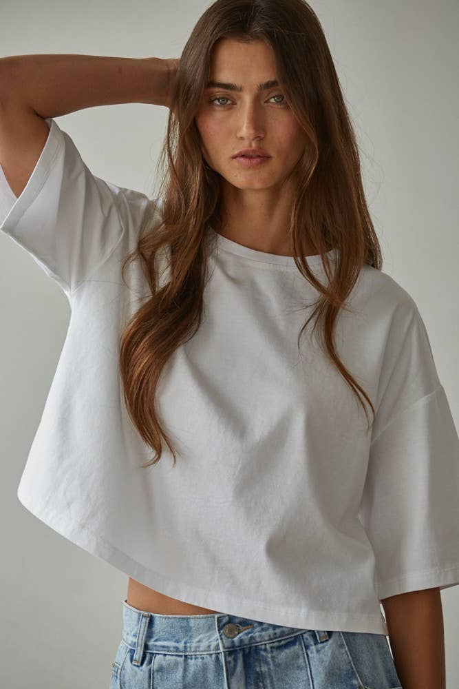 By Together - Wholesale Knit Top - Women's - L8688 | Knit Cotton Crew Neck Drop Shoulder Short Sleeve Top2