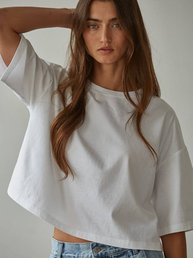 By Together - Wholesale Knit Top - Women's - L8688 | Knit Cotton Crew Neck Drop Shoulder Short Sleeve Top2