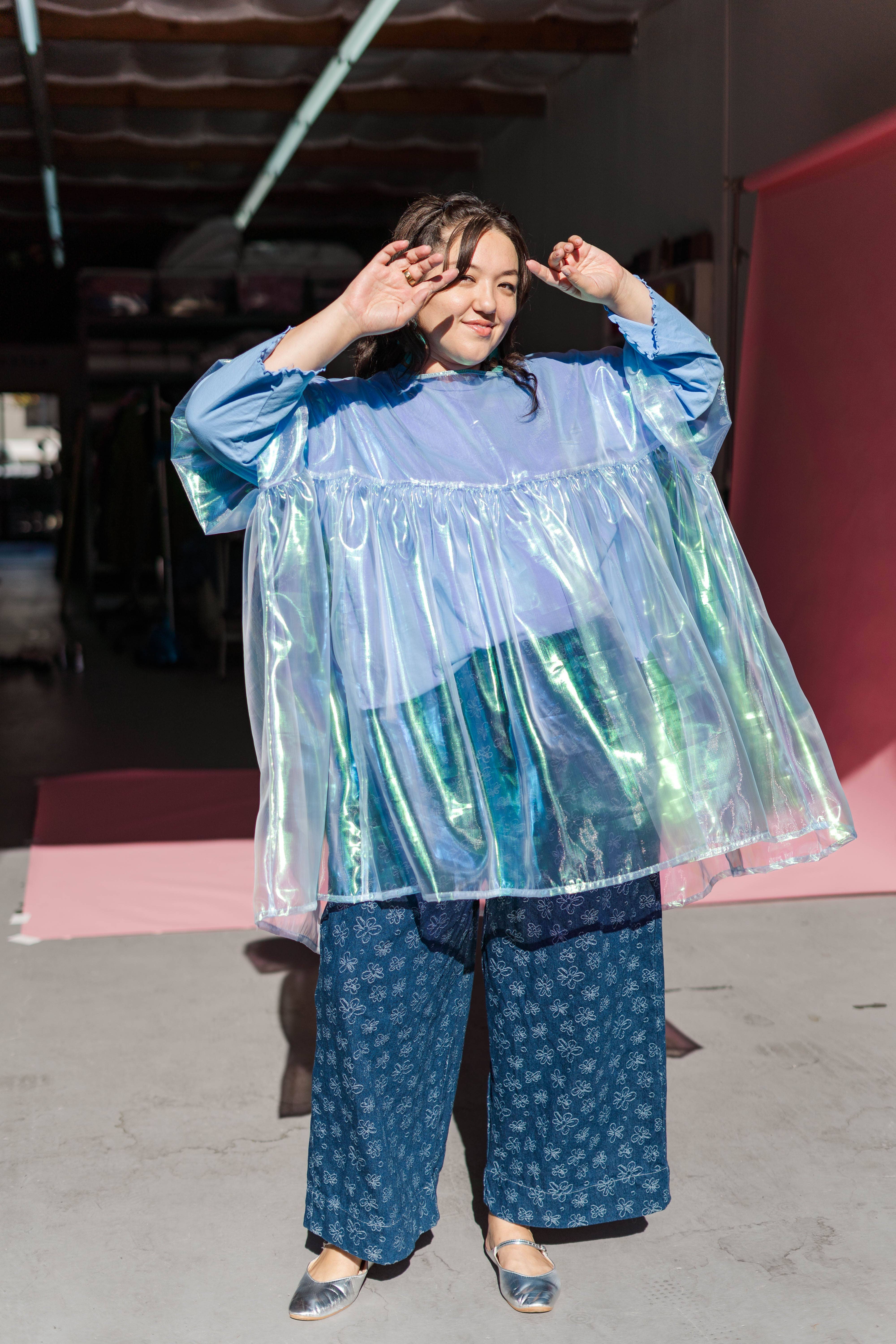 Nettle Studios - Wholesale Dress - Women's - Size Inclusive Plus Size Sheer Blue Ruffle Mini Dress Spring22