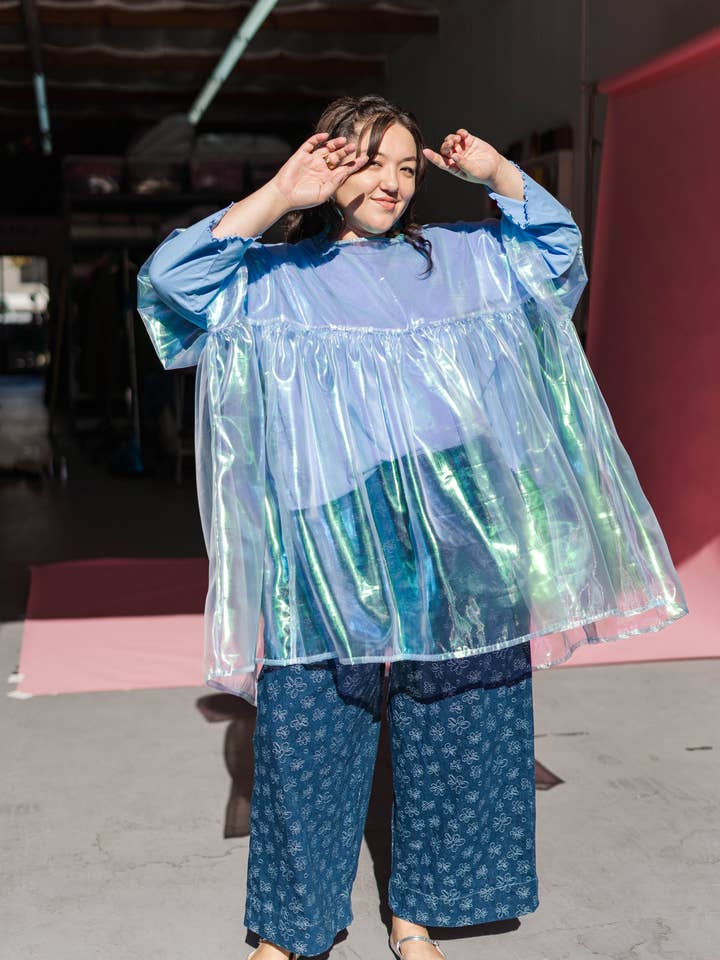 Nettle Studios - Wholesale Dress - Women's - Size Inclusive Plus Size Sheer Blue Ruffle Mini Dress Spring22