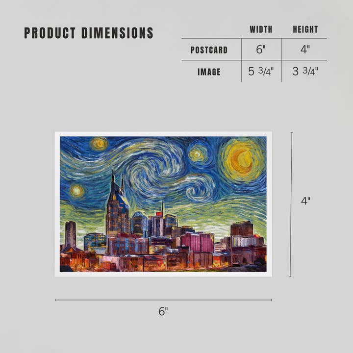 Lantern Press - Wholesale Postcard - PREMIUM POSTCARDS Nashville, Tennessee, Starry Night Series