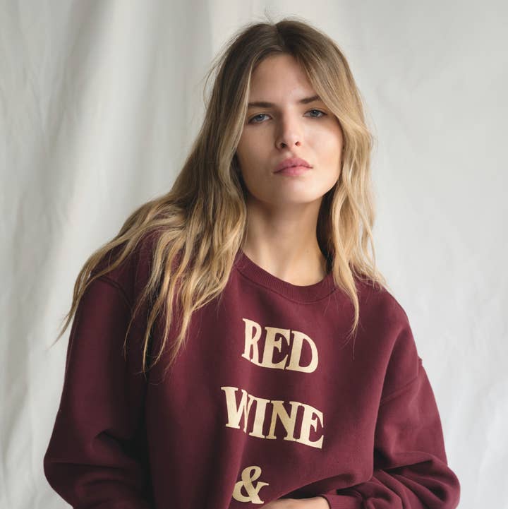 People Of Leisure - Wholesale Graphic Sweatshirt - Women's - Red Wine & Blue Crewneck Pullover2