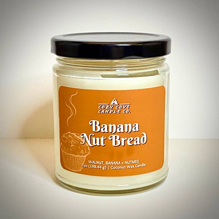 Pan de plátano y nueces | Vela de cera de coco de lujo de 7 onzas para venta al por mayor de Cozy Cove Candle Co LLC