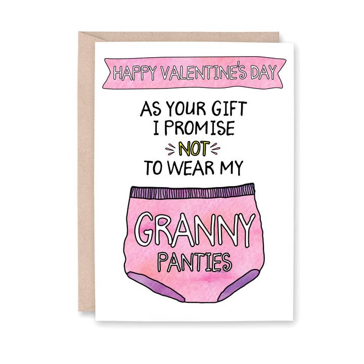 Granny Panties Valentine's Day Card for wholesale by Striped Hat Studio