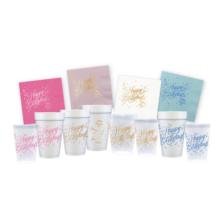 Happy Birthday (calligraphy) | Cups & Napkins (ALL) for wholesale by Natalie Chang