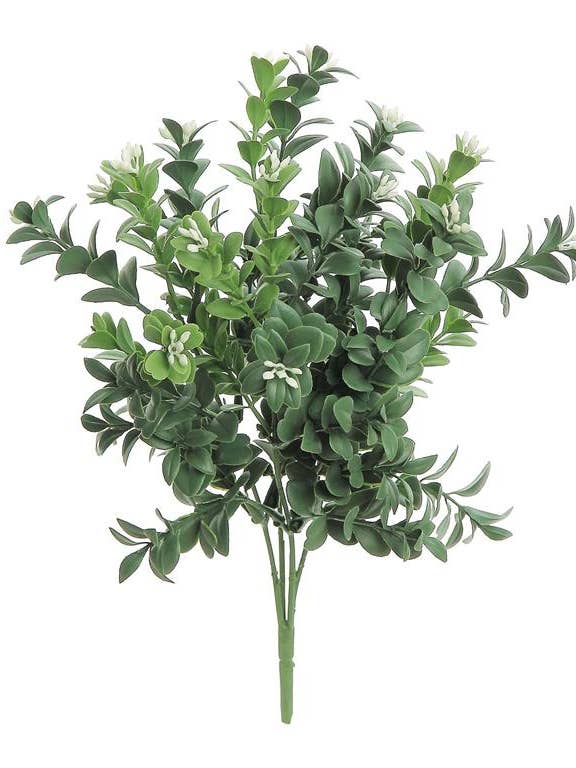 Boxwood Bush W/Flowers,11.75", Uv+Fr, Green/White for wholesale by Select Artificials, Inc.