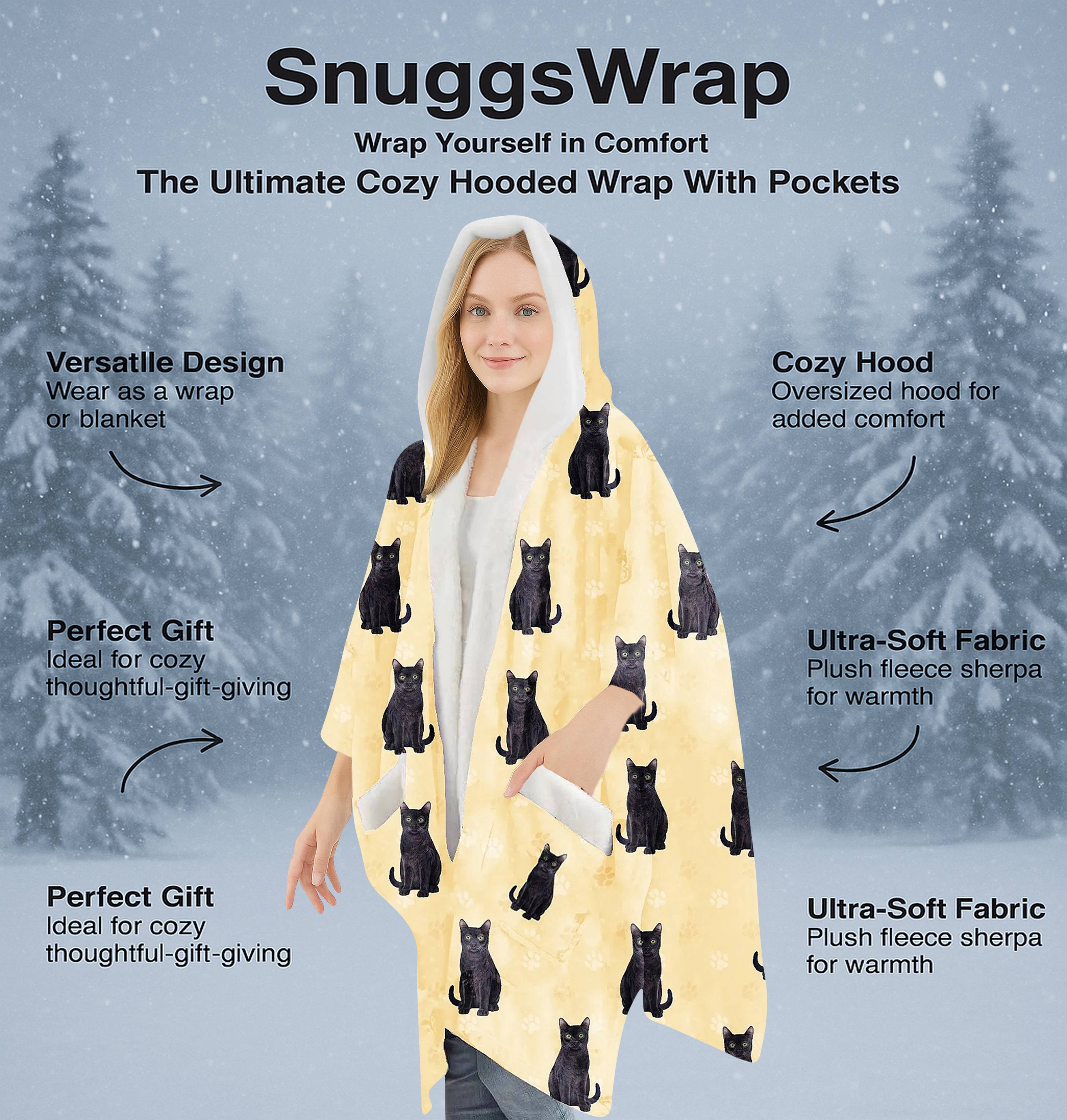 E&S Pets - Wholesale Hoodie - Unisex - Black Cat Snugg Wraps with Hoodie – Ultra Soft Sherpa Fleece Wrap for Pet Lovers2