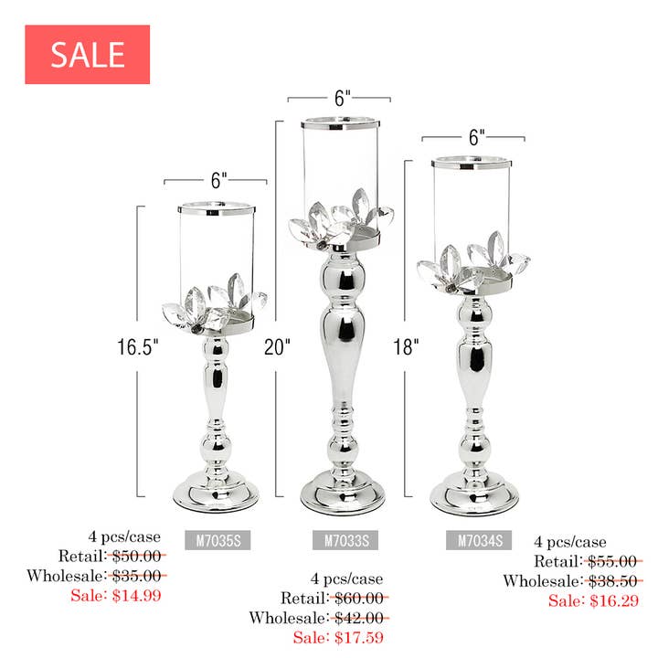 SALE | Crystal Leaf Candle Holder On Metal Stand, Silver for wholesale on Faire