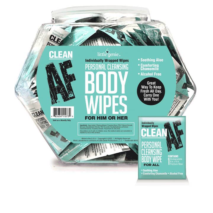Little Genie Productions - Wholesale Face & Body Wipes - Clean AF Personal Cleansing Wipes - Display of 96