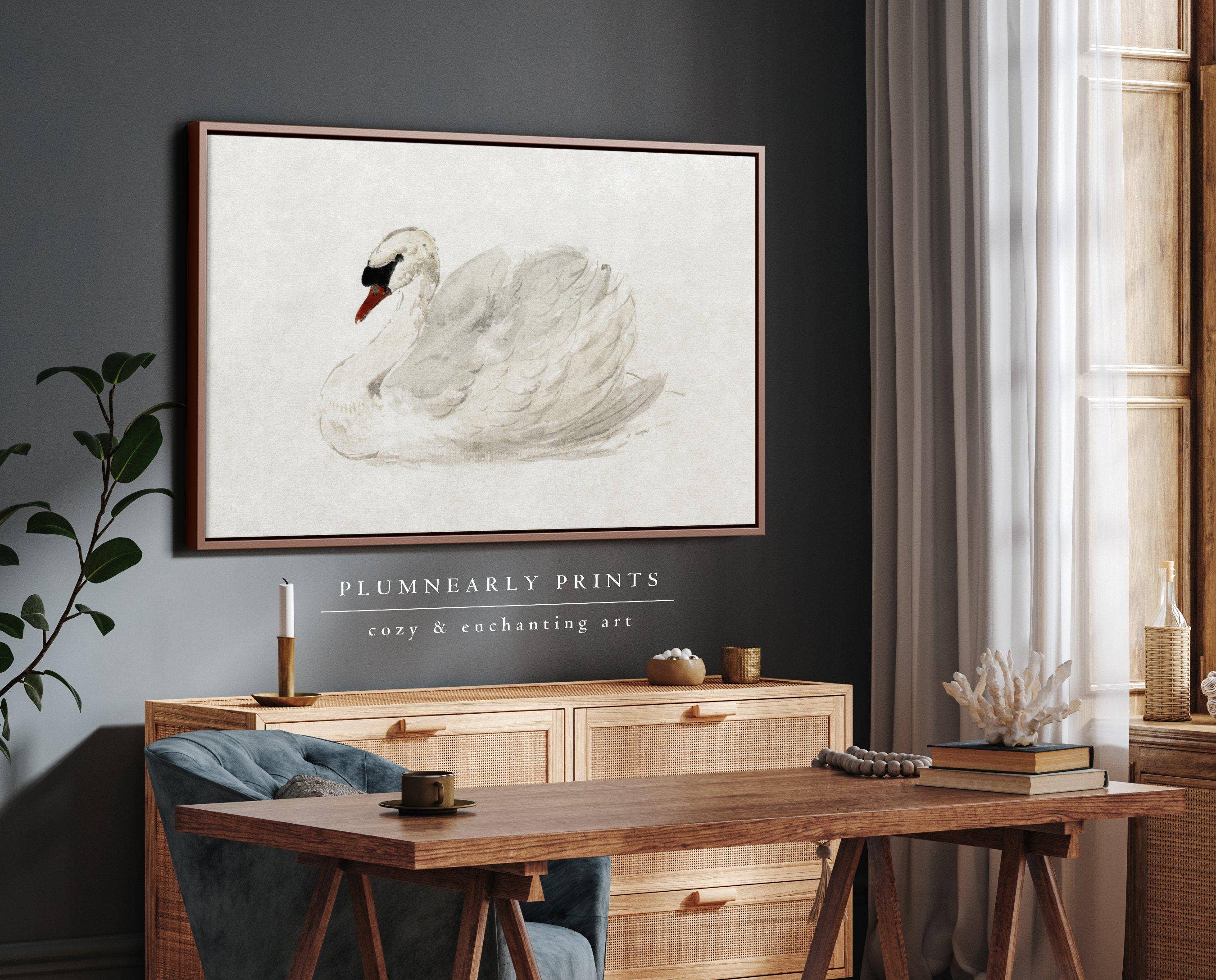 Plumnearly Prints - Wholesale Canvas Art - White Swan Neutral Watercolor Painting Framed Canvas Art 42