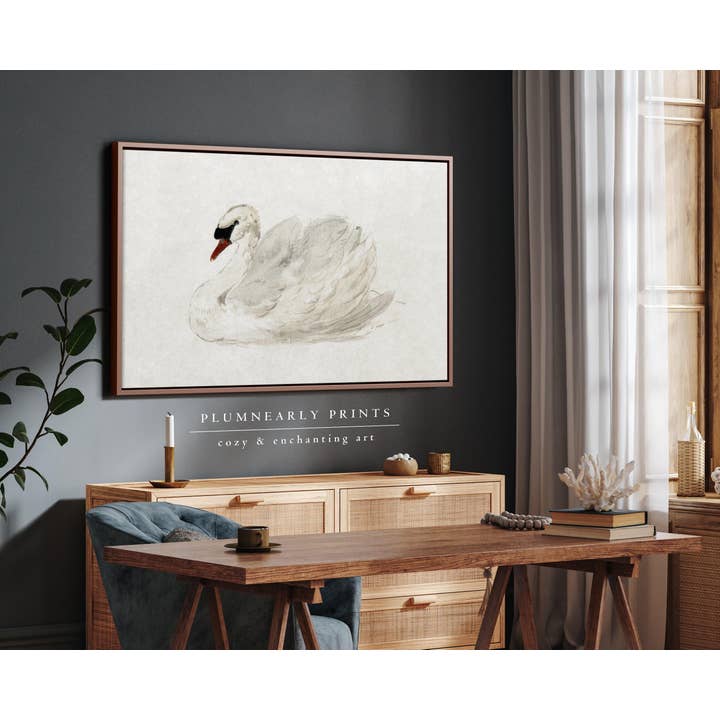 Plumnearly Prints - Wholesale Canvas Art - White Swan Neutral Watercolor Painting Framed Canvas Art 42