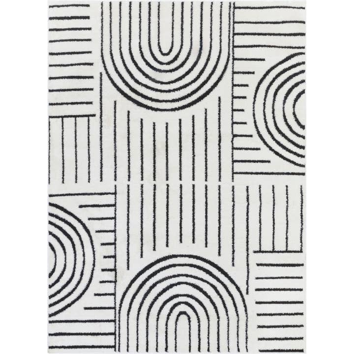Well Woven - Wholesale Area Rug - Boho Rainbow Shag Geometric Ivory Black High-Low Rug3