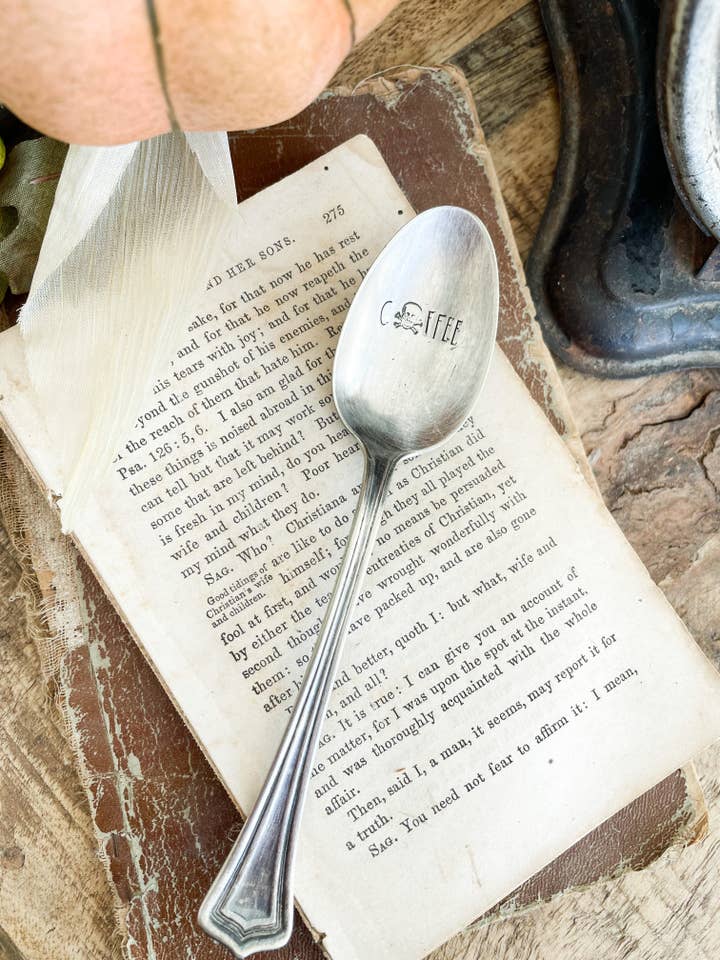 Coffee With A Skull Vintage Stamped Spoon for wholesale by The Sassy Barn