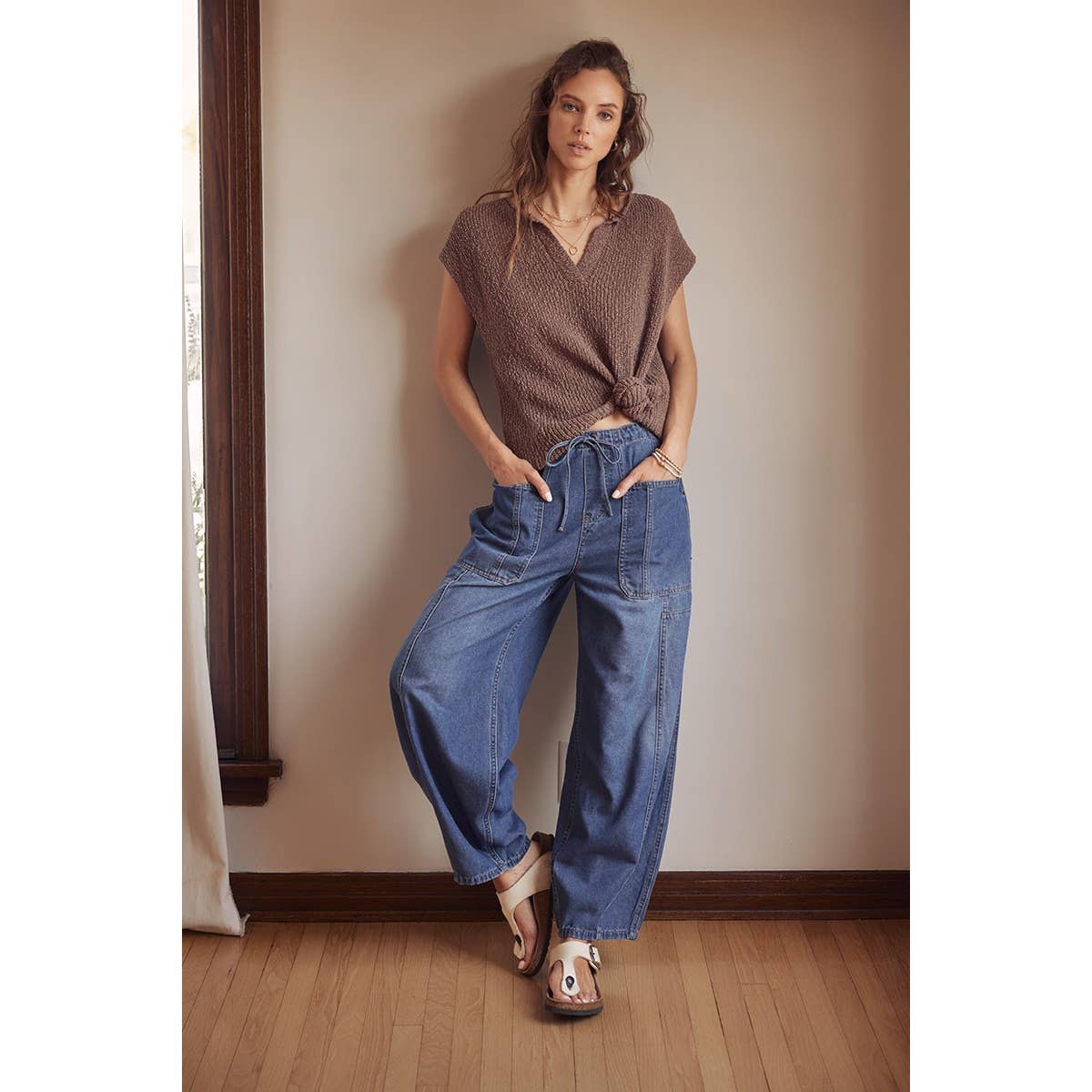 ESSENTIAL DENIM WASHED BALLOON LEG DENIM PANTS for wholesale on Faire15