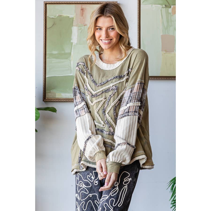 Oli&Hali – Engroshandel Sweatshirt - Dame – VASKET STJERNE PATCHWORK LANGÆRMET STRIKTRØJE3