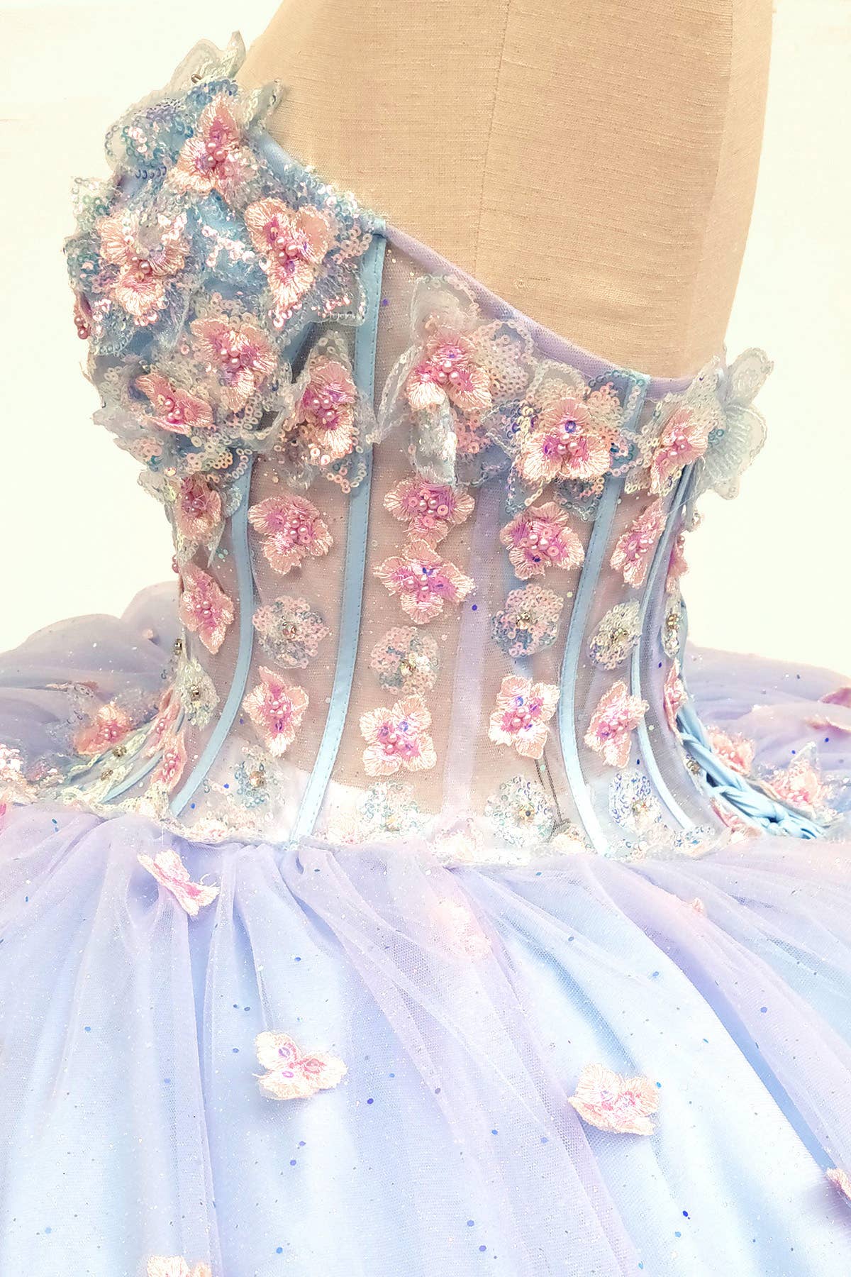 Bleu bébé/Lilas Robe de quinceañera bleu bébé avec fleurs lilas CHF3119 en vente sur Faire3