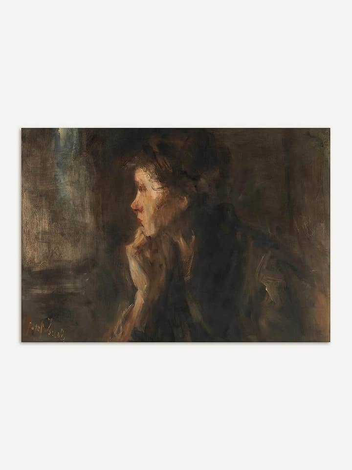 Moody Portrait Art Print – Pensive Female Profile for wholesale by Modern Antique Prints
