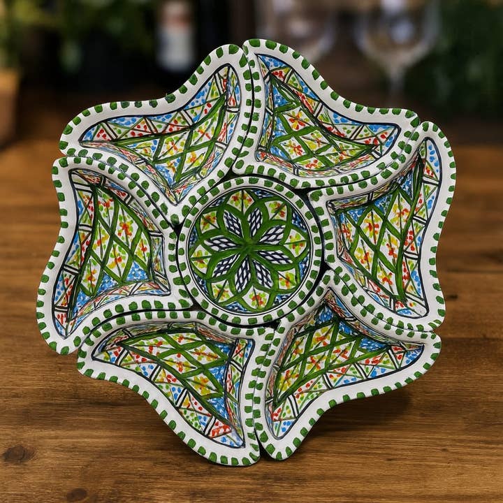 Plat de service Fleur Céramique Terre cuite Tunisienne Peinte pour la vente par Etnico del Mondo