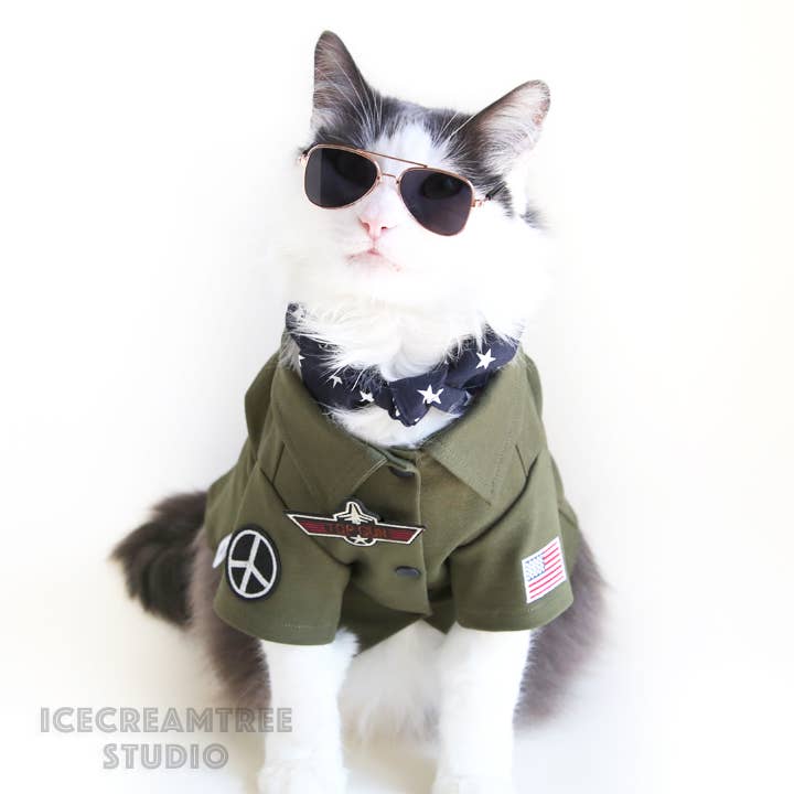 Icecreamtree Studio – wholesale Pet costume – Cat/dog – Top Gun Look Outfit Pilot Shirt, Scarf Set - Dog Cat Costume4