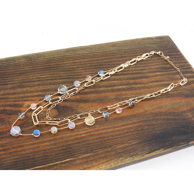 L Multi N24120 3 Row Glass Beads Chain Link Necklace for wholesale on Faire