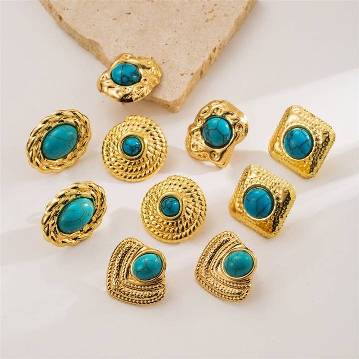 Vintage Geometric Turquoise Stainless Steel Earrings for wholesale by Mirazshoes WholeSale
