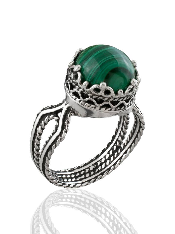 Art Malachite Gemstone Women Silver Ring for wholesale by Filigranist Jewelry