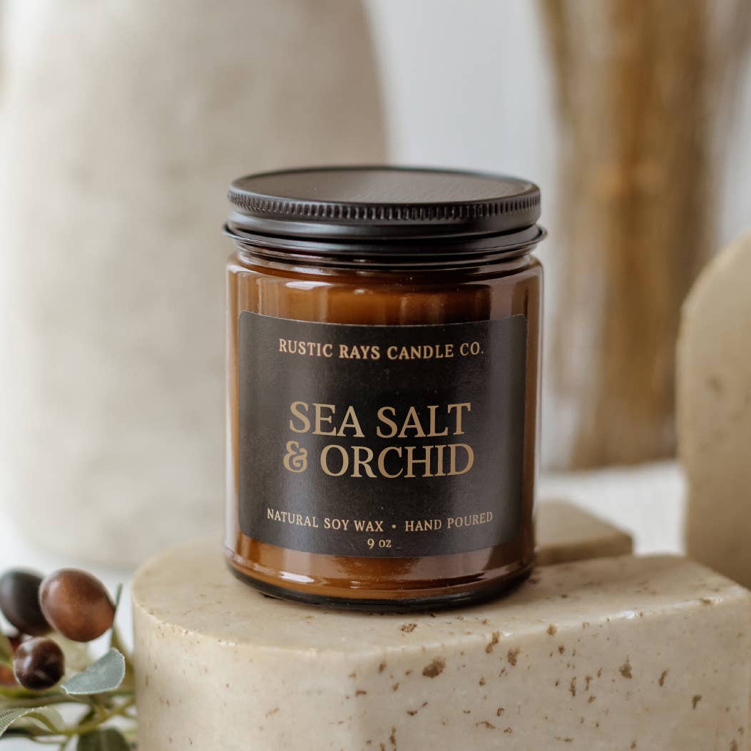 Rustic Rays Candle Co. - Wholesale Jar/Filled Candle - Sea Salt & Orchid 9 oz Soy Candle - Spring Home Decor1