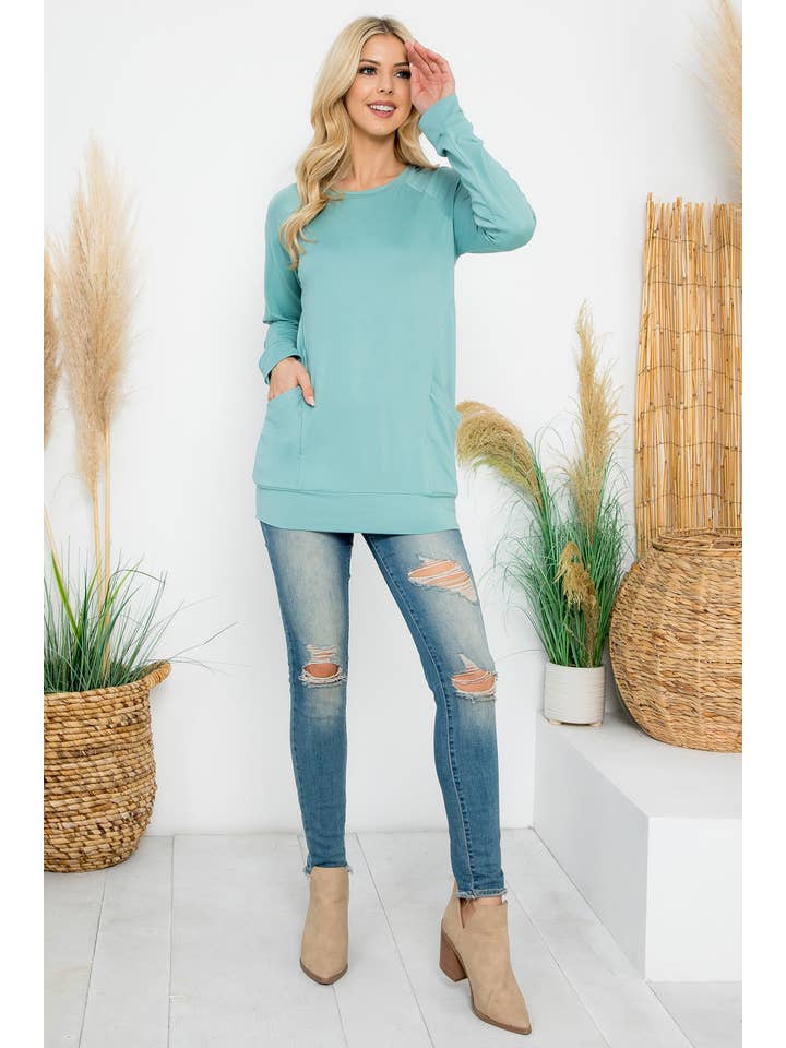 You & Me - Wholesale Tunic - Women's - YMT20003XV-PLUS SIZE SOLID LONG SLEEVE FRONT POCKET TOP27