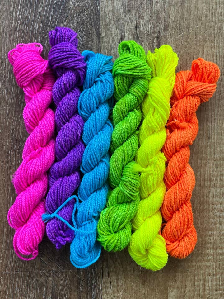Mini Skein Set - Neon Rainbow, Hand Dyed Yarn for wholesale by Creation Miss Couture