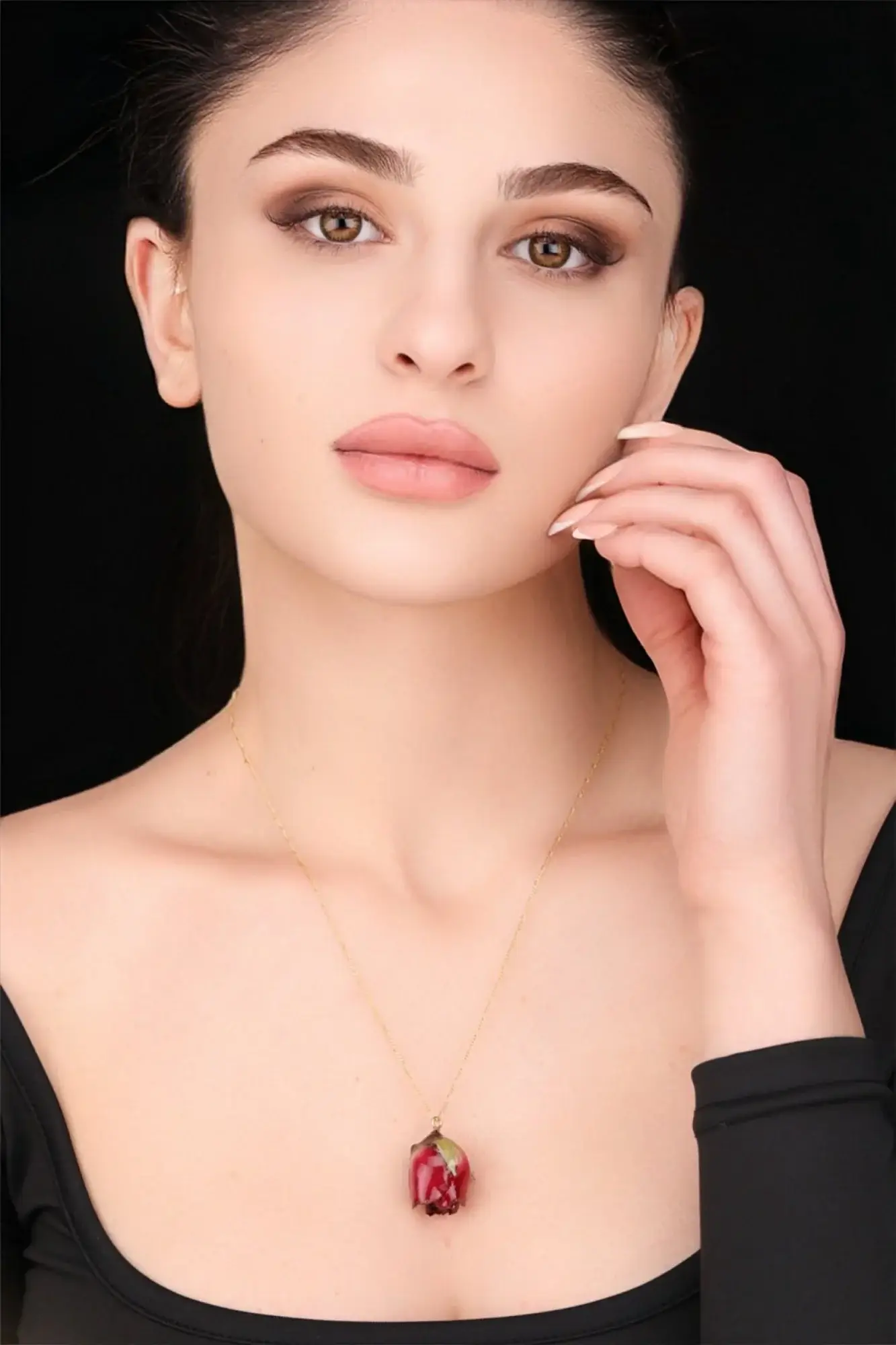 MadamLili - Vente Colliers à pendentif - Chaîne en argent sterling 925 plaqué or « vraie rose rouge »3