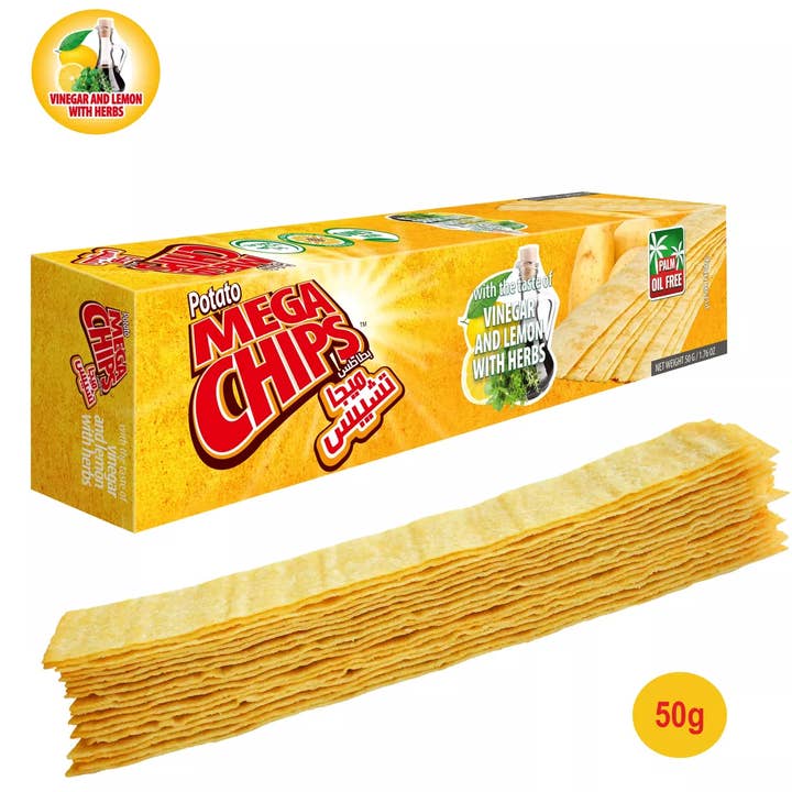 Potato Mega Chips - Vendita all'ingrosso Patatine - MEGA CHIPS DI PATATE ALL'ACETO, LIMONE ED ERBE AROMATICHE