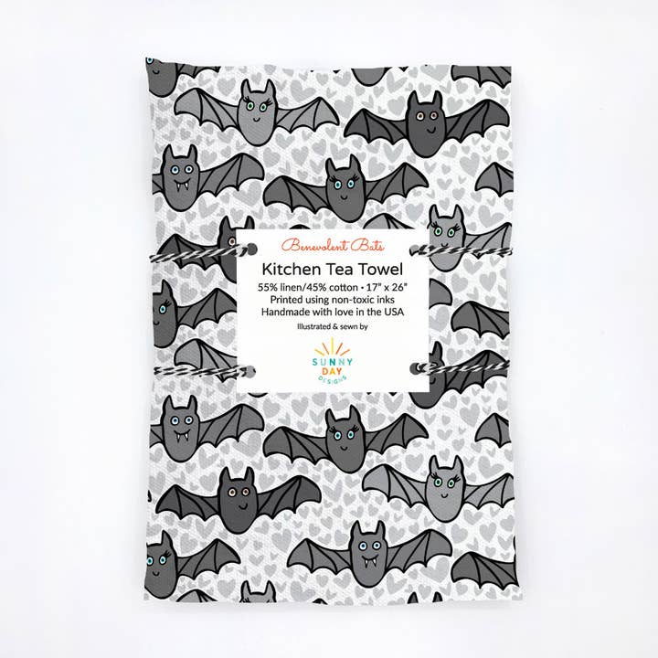 Sunny Day Designs - Wholesale Tea Towel - Benevolent Bats Linen/Cotton Tea Towel0